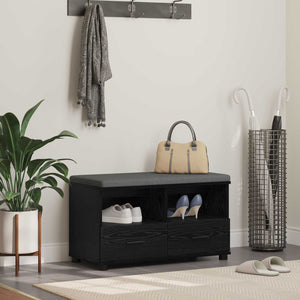 vidaXL Hallway Bench with Cushions and Shelf Black Oak 80 x 38 x 46 cm