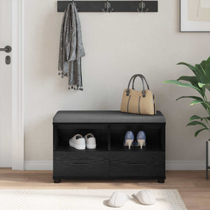 vidaXL Hallway Bench with Cushions and Shelf Black Oak 80 x 38 x 46 cm