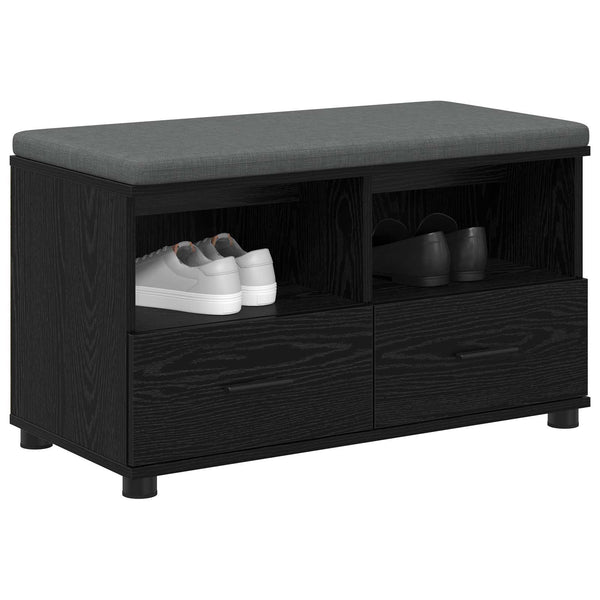 vidaXL Hallway Bench with Cushions and Shelf Black Oak 80 x 38 x 46 cm