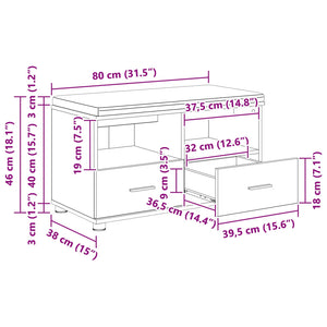 vidaXL Hallway Bench with Cushions and Shelf Black Oak 80 x 38 x 46 cm