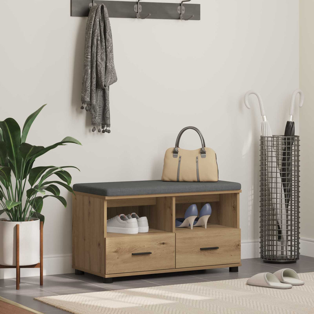 vidaXL Hallway Bench with Cushion and Shelf Artisan Oak 80 x 38 x 46 cm
