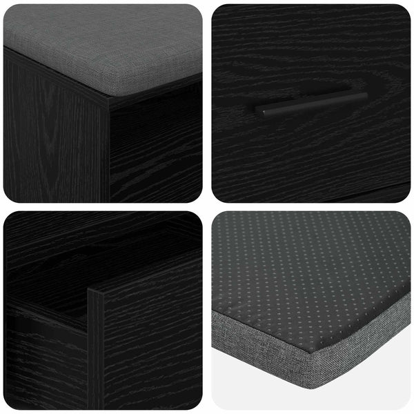 vidaXL Hallway Bench with Cushion and Shelf Black Oak 100 x 38 x 46 cm