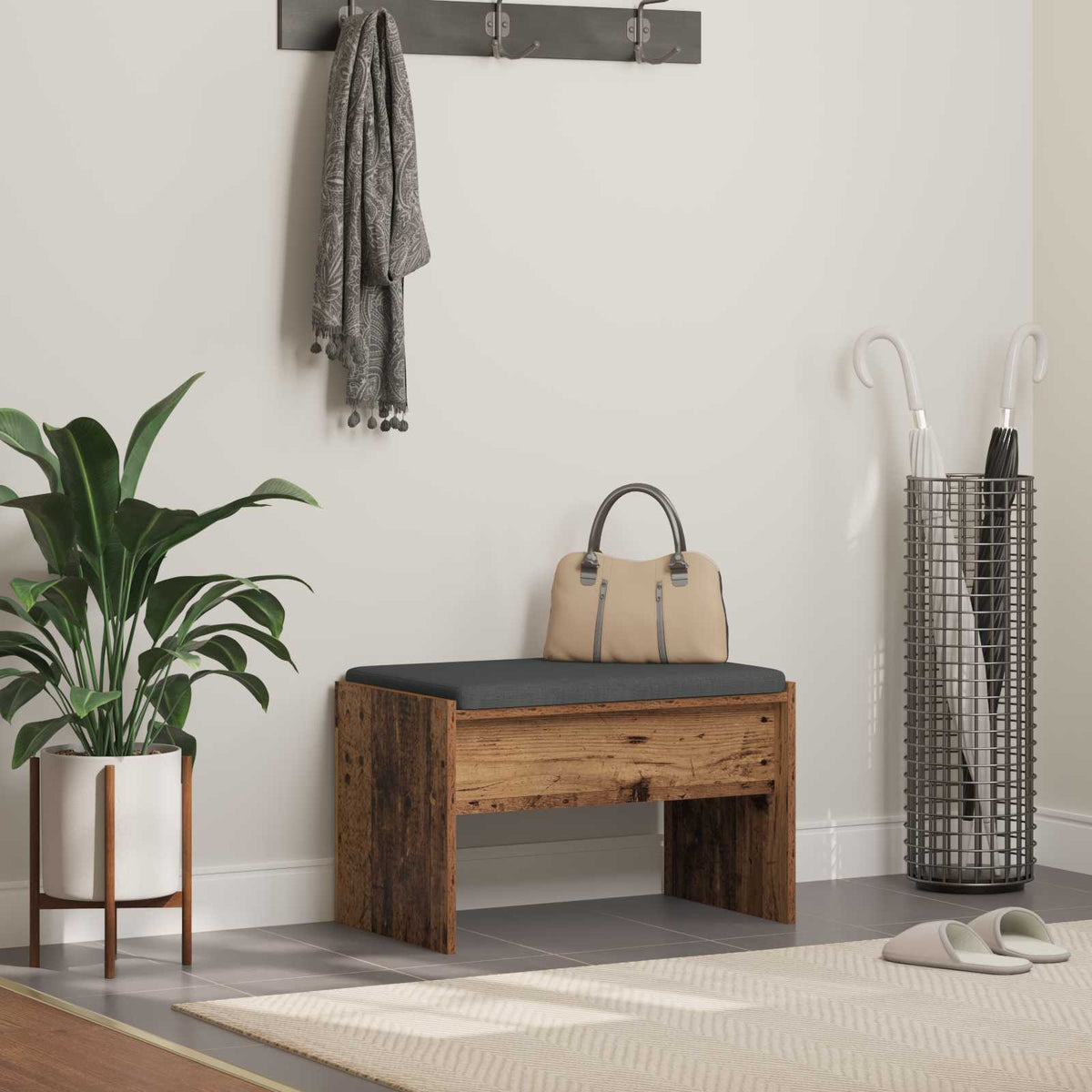 vidaXL Hall Bench with Cushion Reclaimed Wood 63 x 38 x 40 cm