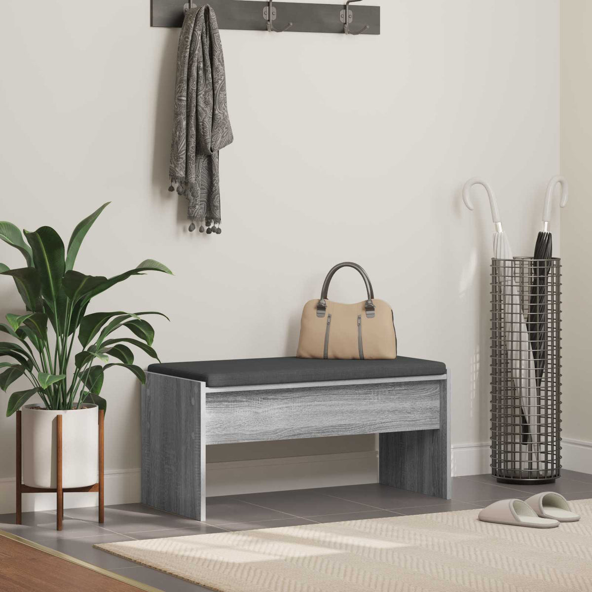 vidaXL Hallway Bench with Cushion Grey Sonoma 83 x 38 x 40 cm