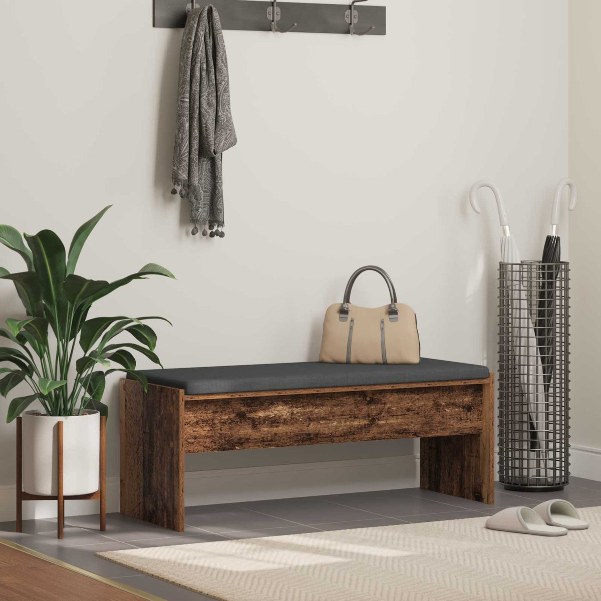 vidaXL Hall Bench with Cushion Reclaimed Wood 103 x 38 x 40 cm