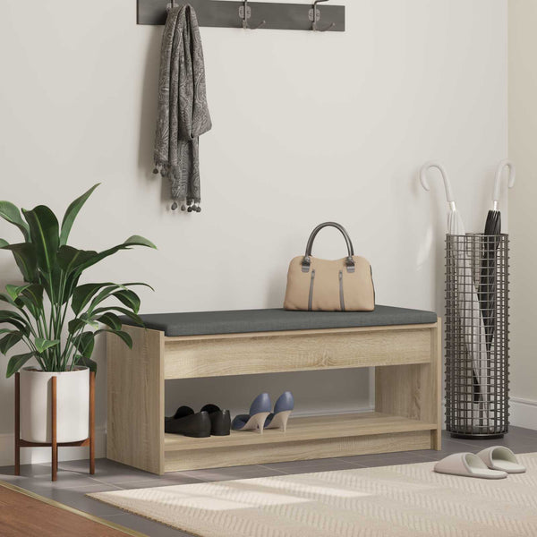 Flurbank Sonoma Eiche mit Kissen und Regal