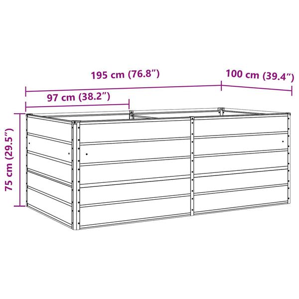 vidaXL Planter Light Gray 195 x 100 x 75 cm Galvanized Steel