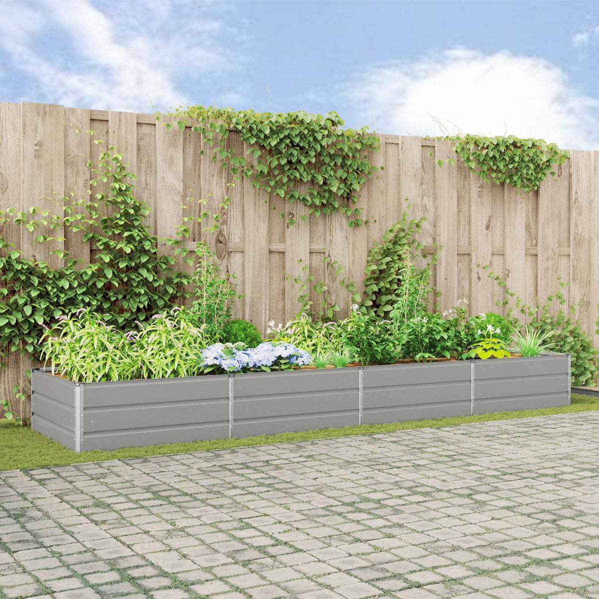 vidaXL Raised Garden Bed Light Grey 385 x 100 x 45 cm Galvanized Steel