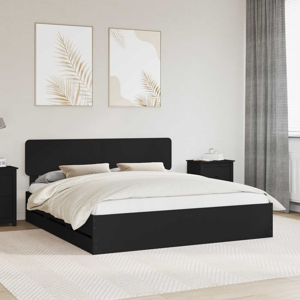 vidaXL Bed Frame with Drawers Black 200 x 200 cm Engineered Wood