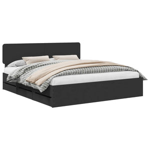 vidaXL Bed Frame with Drawers Black 200 x 200 cm Engineered Wood