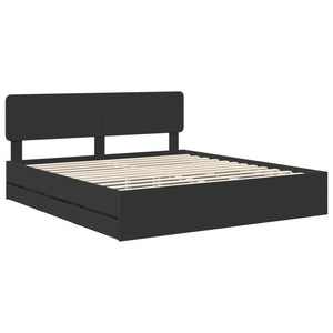 vidaXL Bed Frame with Drawers Black 200 x 200 cm Engineered Wood