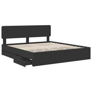 vidaXL Bed Frame with Drawers Black 200 x 200 cm Engineered Wood