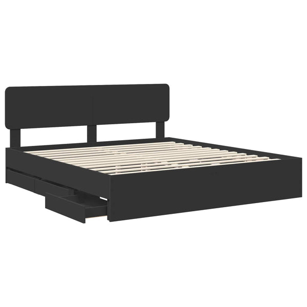 vidaXL Bed Frame with Drawers Black 200 x 200 cm Engineered Wood