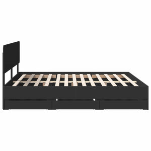 vidaXL Bed Frame with Drawers Black 200 x 200 cm Engineered Wood