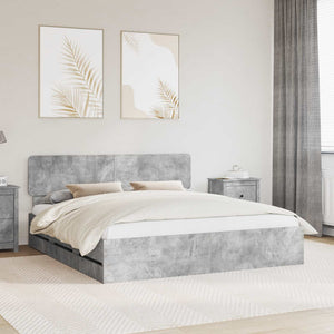 vidaXL Bed Frame with Drawers Concrete Gray 200 x 200 cm Engineered Wood