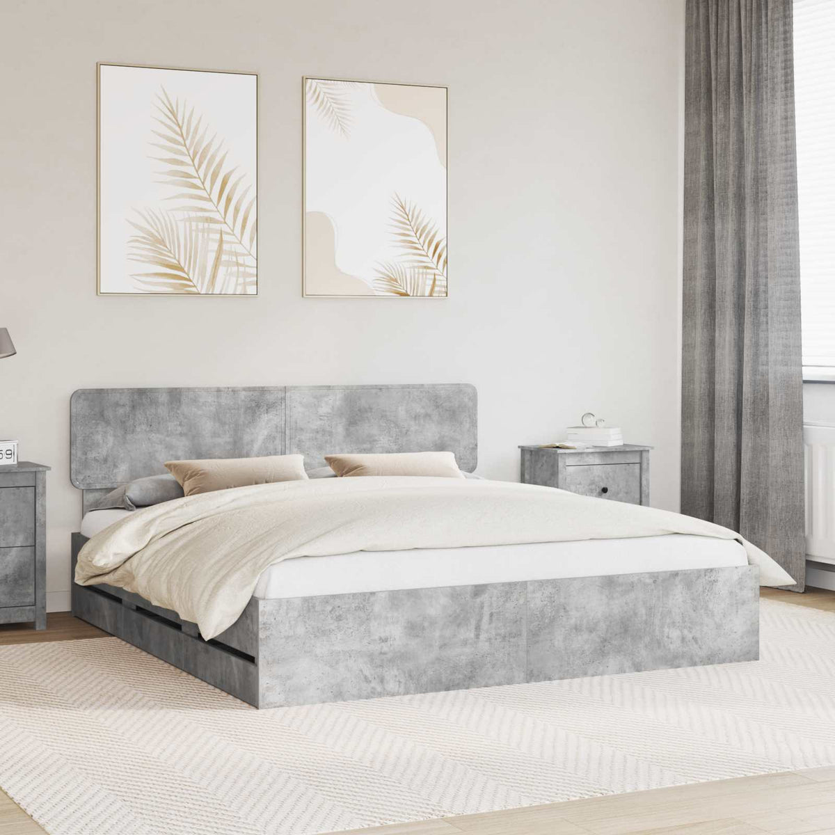 vidaXL Bed Frame with Drawers Concrete Gray 200 x 200 cm Engineered Wood