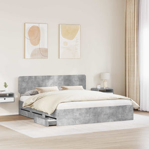 vidaXL Bed Frame with Drawers Concrete Gray 200 x 200 cm Engineered Wood