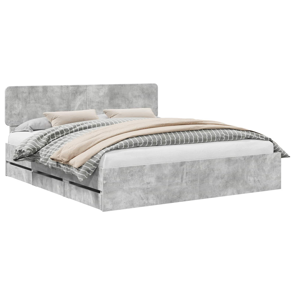vidaXL Bed Frame with Drawers Concrete Gray 200 x 200 cm Engineered Wood