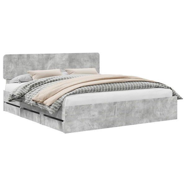 vidaXL Bed Frame with Drawers Concrete Gray 200 x 200 cm Engineered Wood