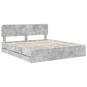vidaXL Bed Frame with Drawers Concrete Gray 200 x 200 cm Engineered Wood