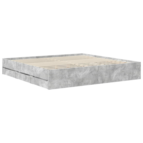 vidaXL Bed Frame with Drawers Concrete Gray 200 x 200 cm Engineered Wood