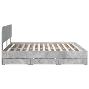 vidaXL Bed Frame with Drawers Concrete Gray 200 x 200 cm Engineered Wood