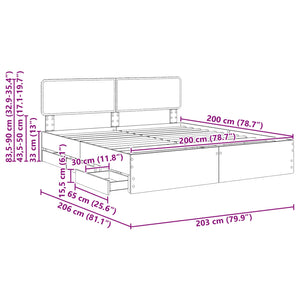 vidaXL Bed Frame with Drawers Concrete Gray 200 x 200 cm Engineered Wood