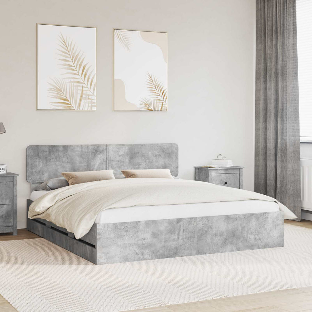 vidaXL Bed Frame with Drawers Concrete Gray 180 x 200 cm Engineered Wood