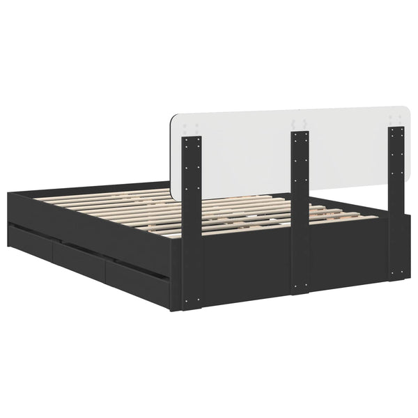 vidaXL Bed Frame with Drawers Black 160 x 200 cm Engineered Wood