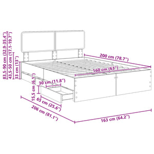 vidaXL Bed Frame with Drawers Black 160 x 200 cm Engineered Wood
