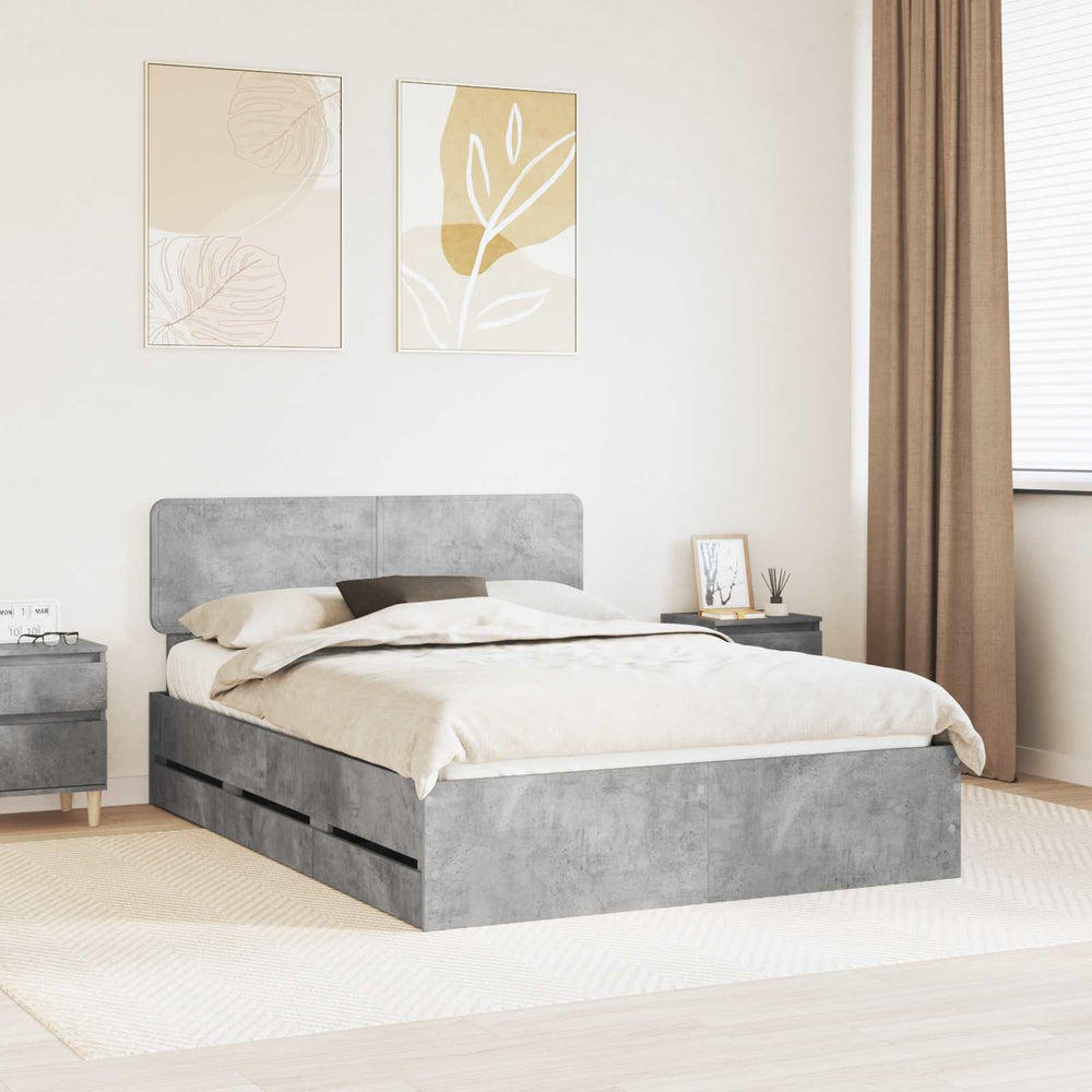 vidaXL Bed Frame with Drawers Concrete Gray 150 x 200 cm Engineered Wood