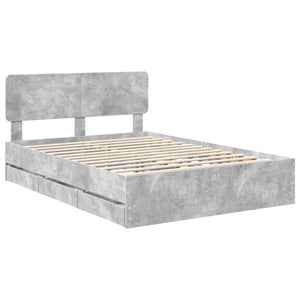 vidaXL Bed Frame with Drawers Concrete Gray 150 x 200 cm Engineered Wood