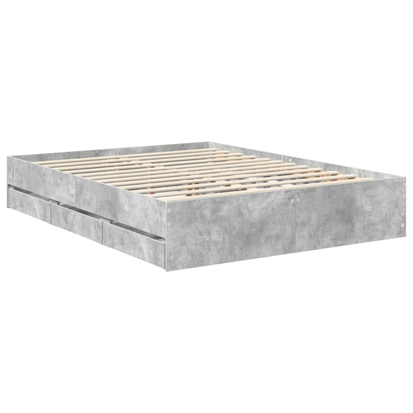vidaXL Bed Frame with Drawers Concrete Gray 150 x 200 cm Engineered Wood