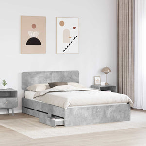 vidaXL Bed Frame with Drawers Concrete Grey 140 x 200 cm Engineered Wood