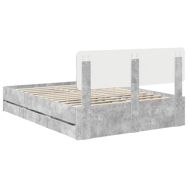 vidaXL Bed Frame with Drawers Concrete Grey 140 x 200 cm Engineered Wood