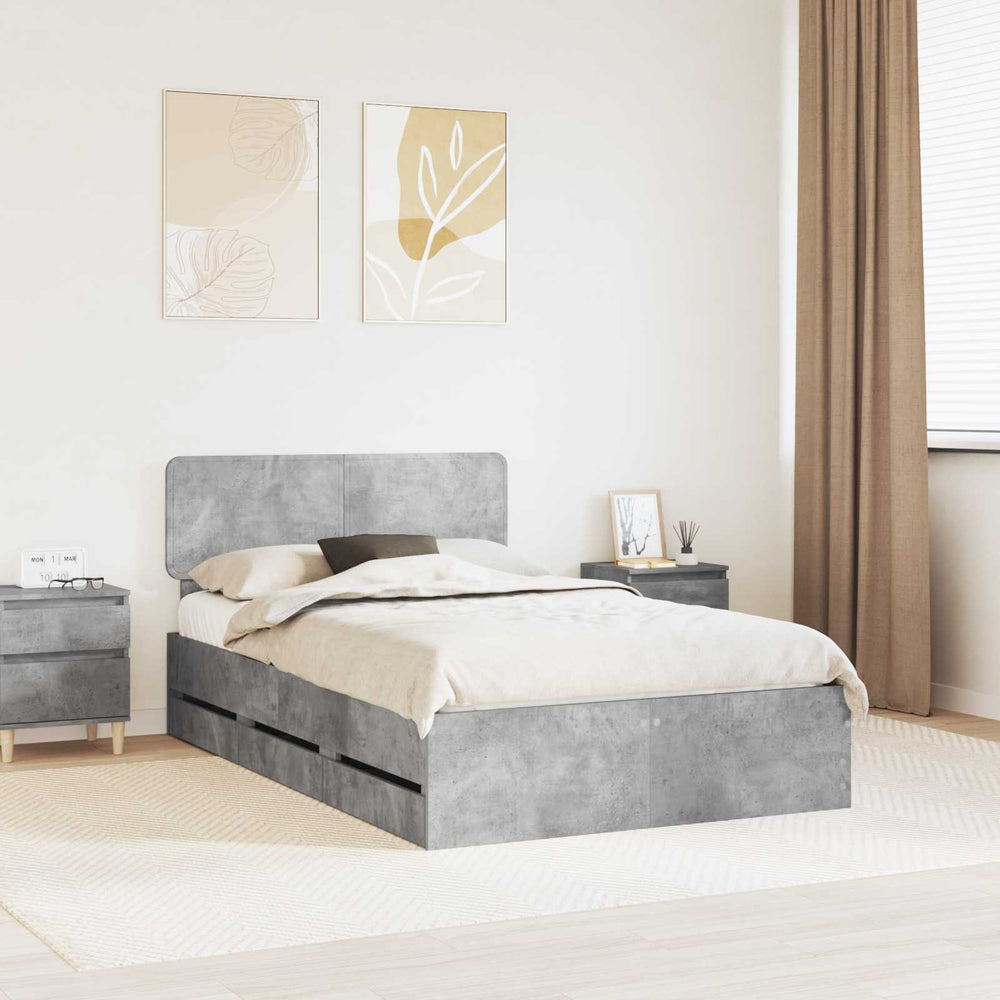 vidaXL Bed Frame with Drawers Concrete Grey 135 x 190 cm Engineered Wood