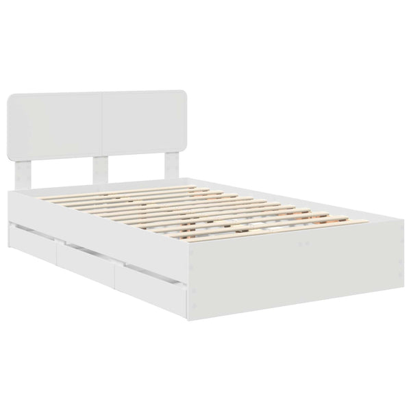 vidaXL Bed Frame with Drawers White 120 x 190 cm Engineered Wood