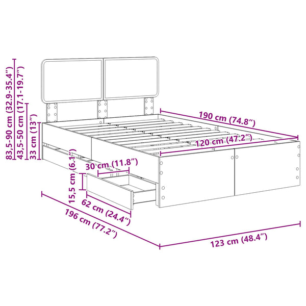 vidaXL Bed Frame with Drawers White 120 x 190 cm Engineered Wood