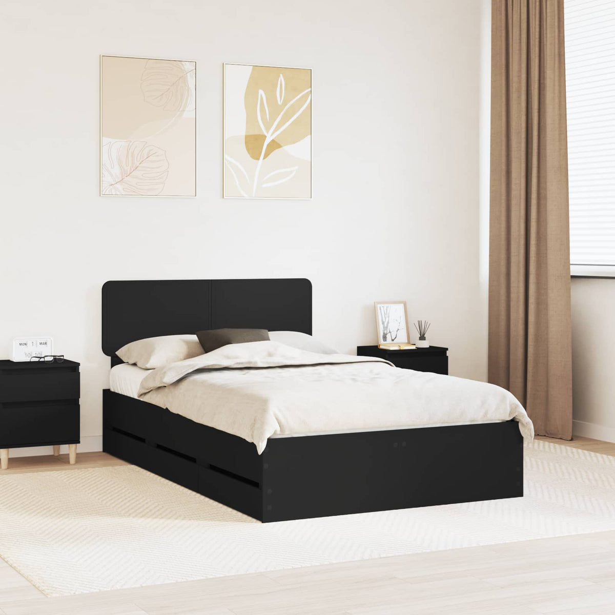 vidaXL Bed Frame with Drawers Black 120 x 190 cm Engineered Wood