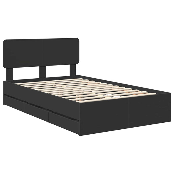 vidaXL Bed Frame with Drawers Black 120 x 190 cm Engineered Wood