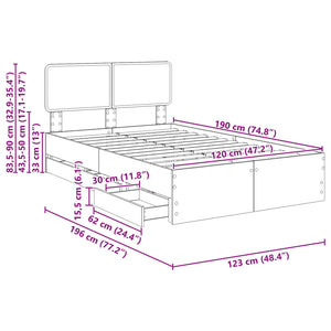 vidaXL Bed Frame with Drawers Black 120 x 190 cm Engineered Wood