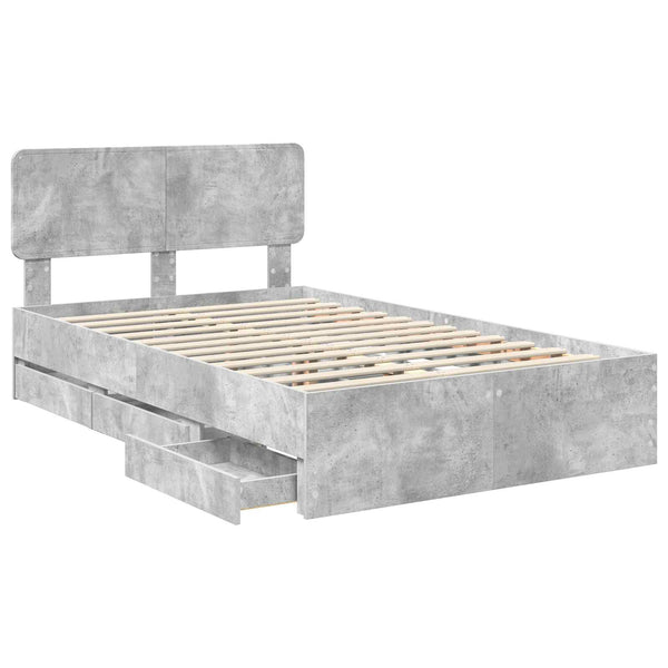 vidaXL Bed Frame with Drawers Concrete Grey 120 x 190 cm Engineered Wood