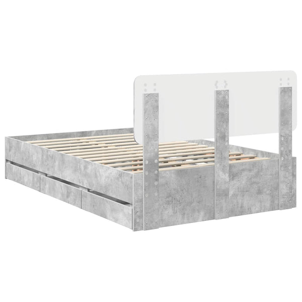 vidaXL Bed Frame with Drawers Concrete Grey 120 x 190 cm Engineered Wood