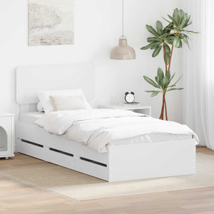 vidaXL Bed Frame with Drawers White 100 x 200 cm Engineered Wood