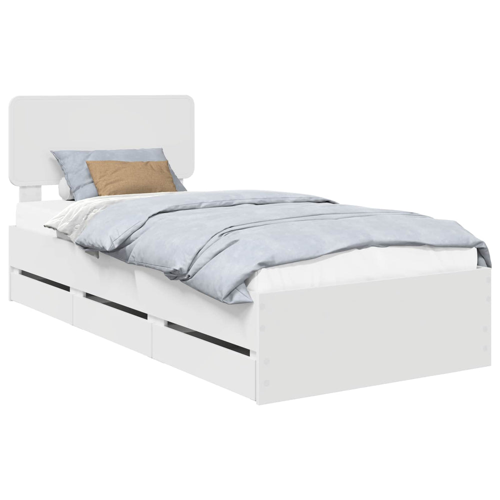 vidaXL Bed Frame with Drawers White 100 x 200 cm Engineered Wood