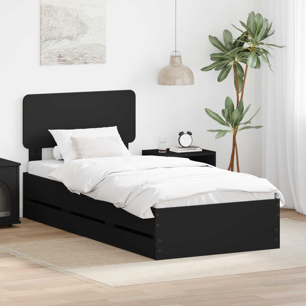 vidaXL Bed Frame with Drawers Black 100 x 200 cm Engineered Wood