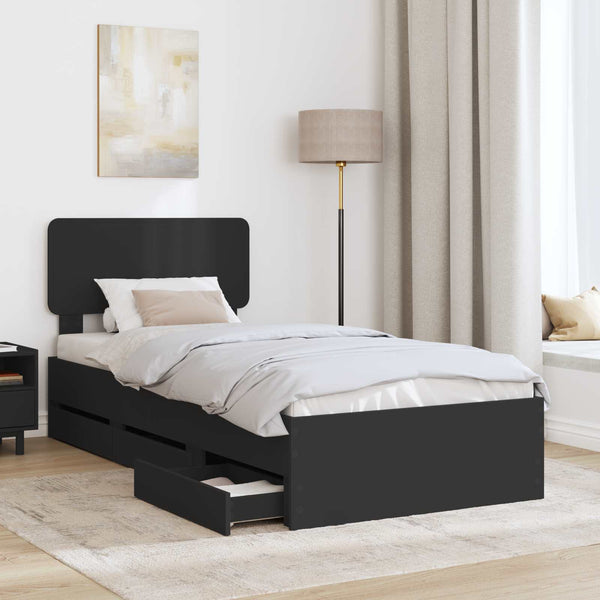vidaXL Bed Frame with Drawers Black 100 x 200 cm Engineered Wood