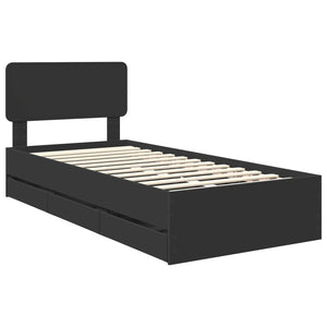 vidaXL Bed Frame with Drawers Black 100 x 200 cm Engineered Wood