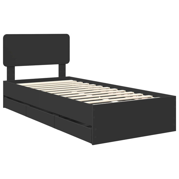 vidaXL Bed Frame with Drawers Black 100 x 200 cm Engineered Wood