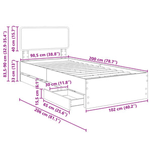 vidaXL Bed Frame with Drawers Black 100 x 200 cm Engineered Wood